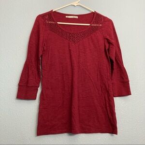 Maurices 3/4 Sleeve Top - Maroon - Medium - Eyelet Lace Detail